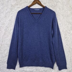 Seize Sur Vingt 100% Cashmere V-Neck Sweater Mens L Blue Preppy Classic Bespoke